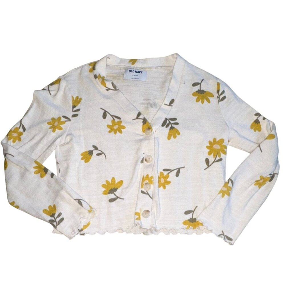 Old Navy Girls Floral Light Weight Knit Floral Cardigan-Yellow/White-10/12-GUC